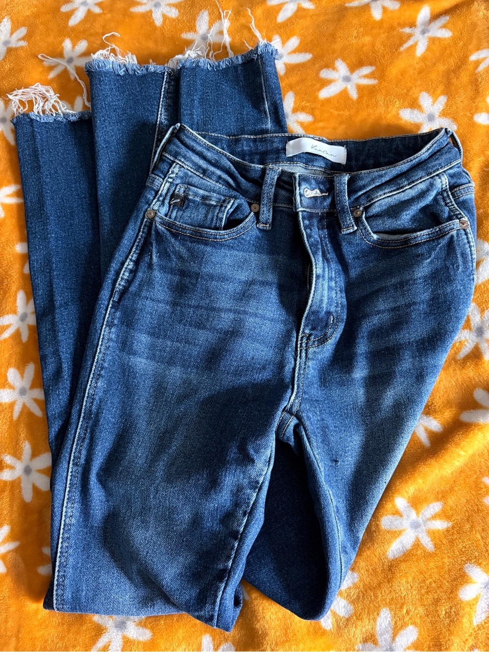 KanCan Dark Blue Skinny Jeans with Raw Hem